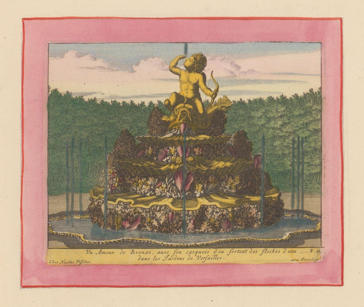 Brunnen mit einer Statue eines Putto mit Bogen in der Hand, sitzend auf einem Delfin von Willem Swidde