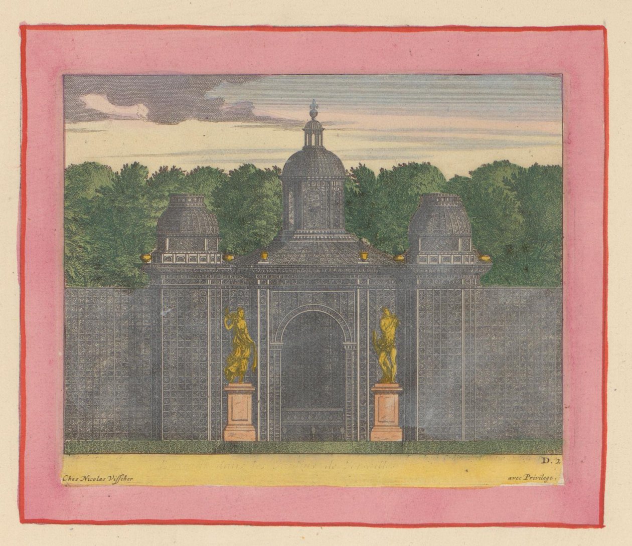 Pavillon aus Lattenwerk mit Musikerstatuen in den Gärten von Versailles von Willem Swidde