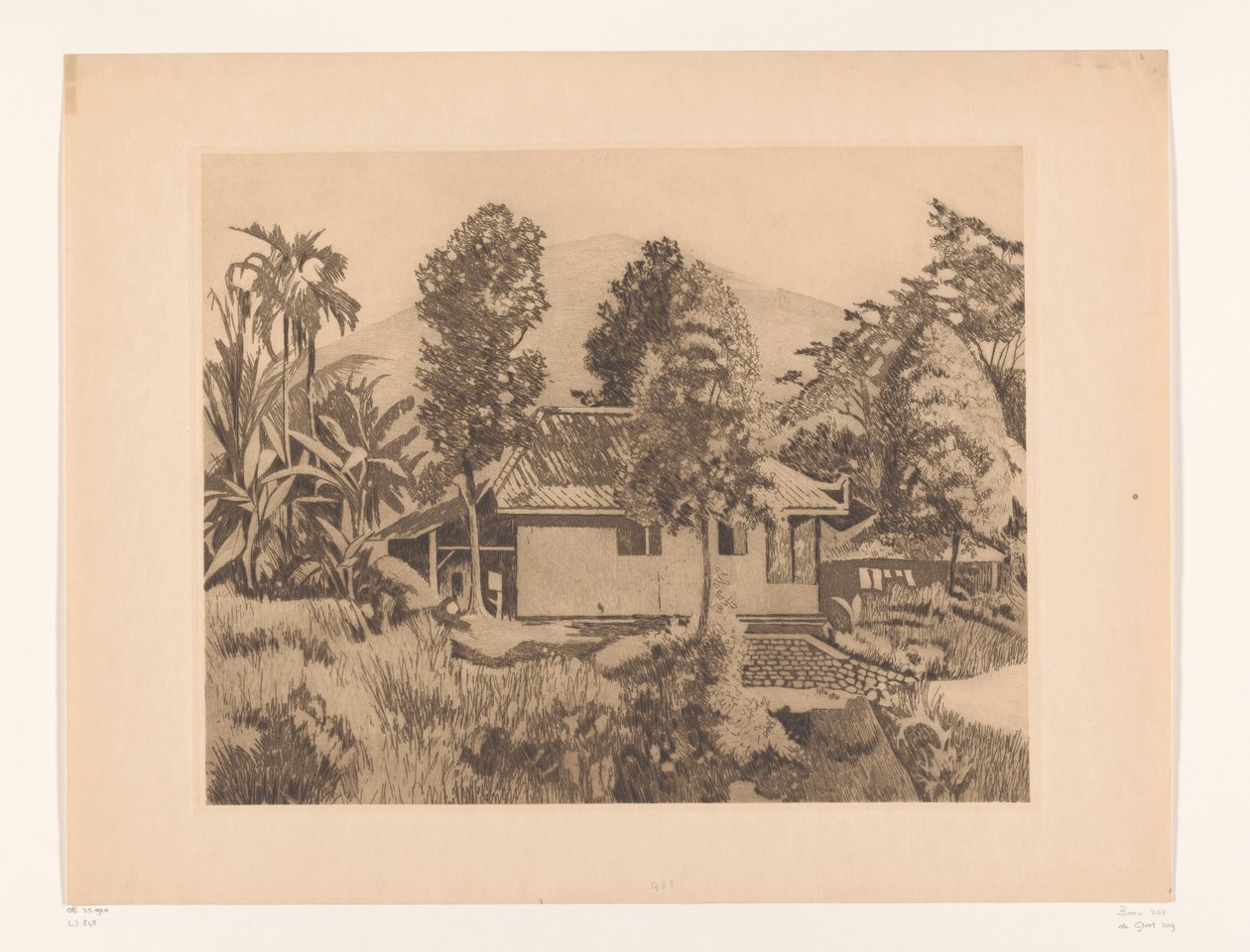 Haus in Bogor mit einem Berg im Hintergrund von Willem Arnoldus Witsen