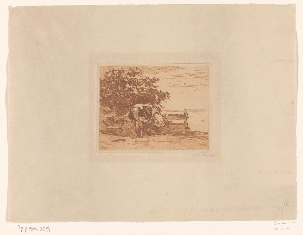 Melkender Bauer von Willem de Zwart (signed by artist)