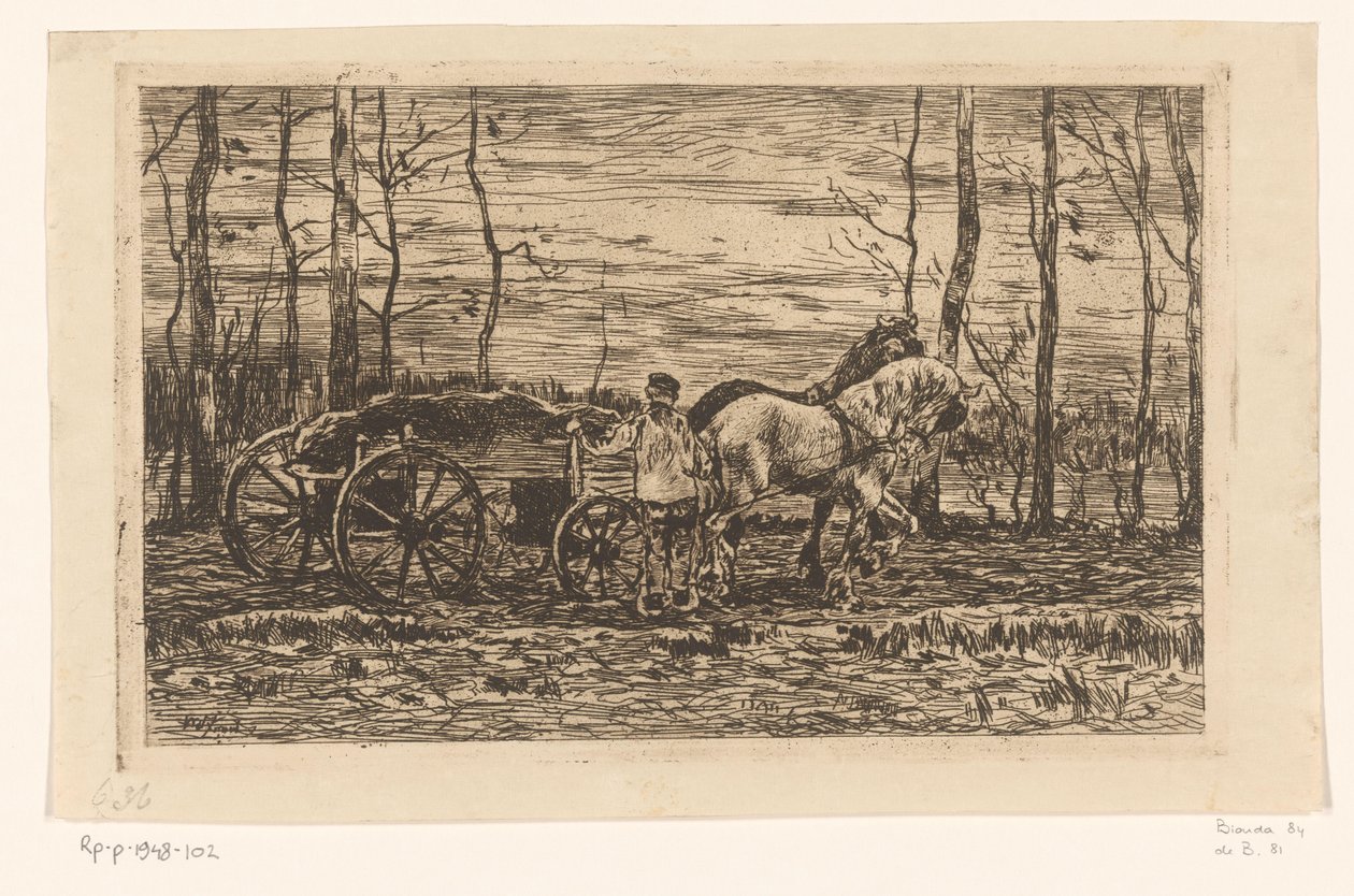 Wagen mit Brennholz, gezogen von zwei Pferden von Willem de Zwart