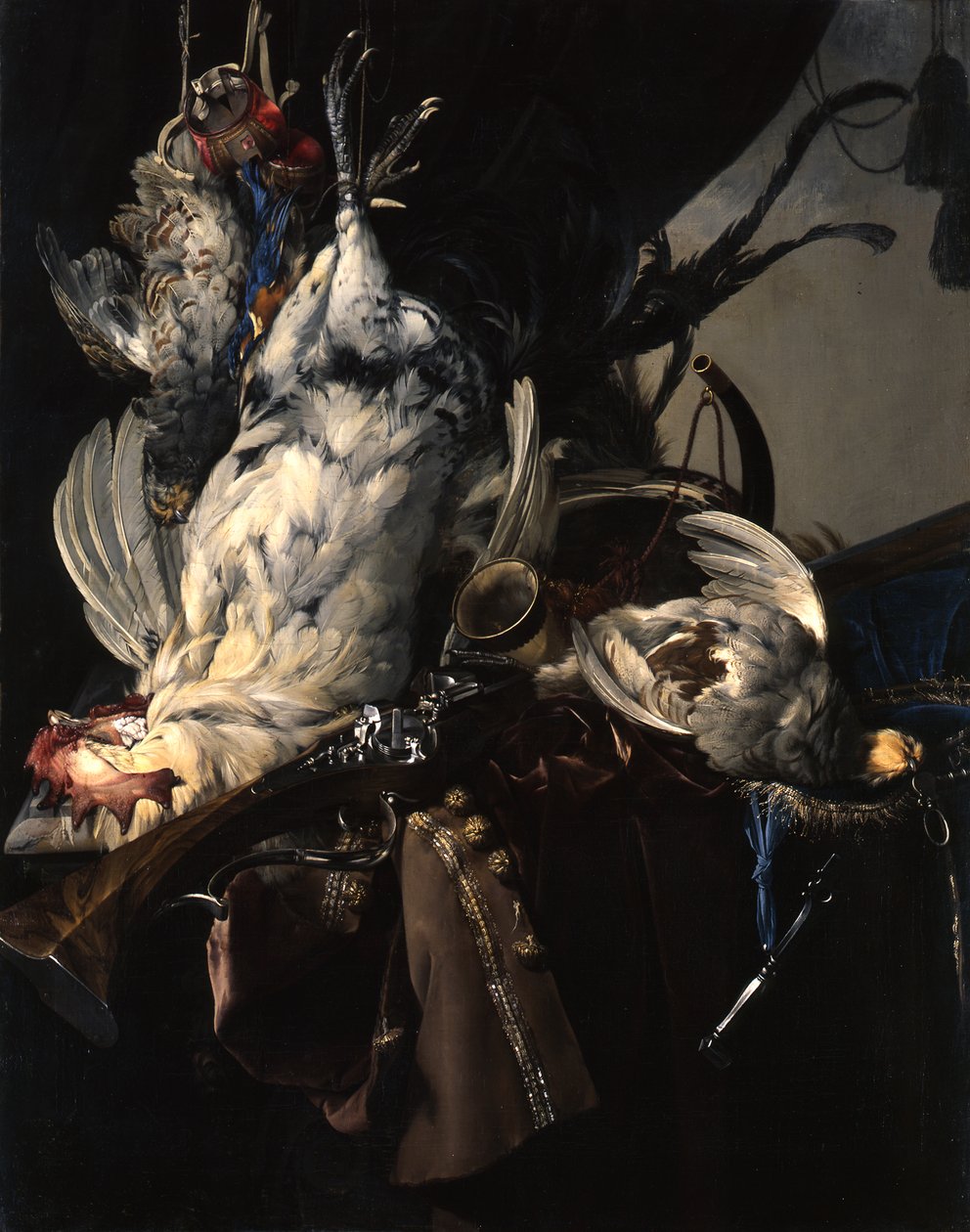 Stilleben mit erlegten Vögeln und Jagdgeräten von Willem van Aelst