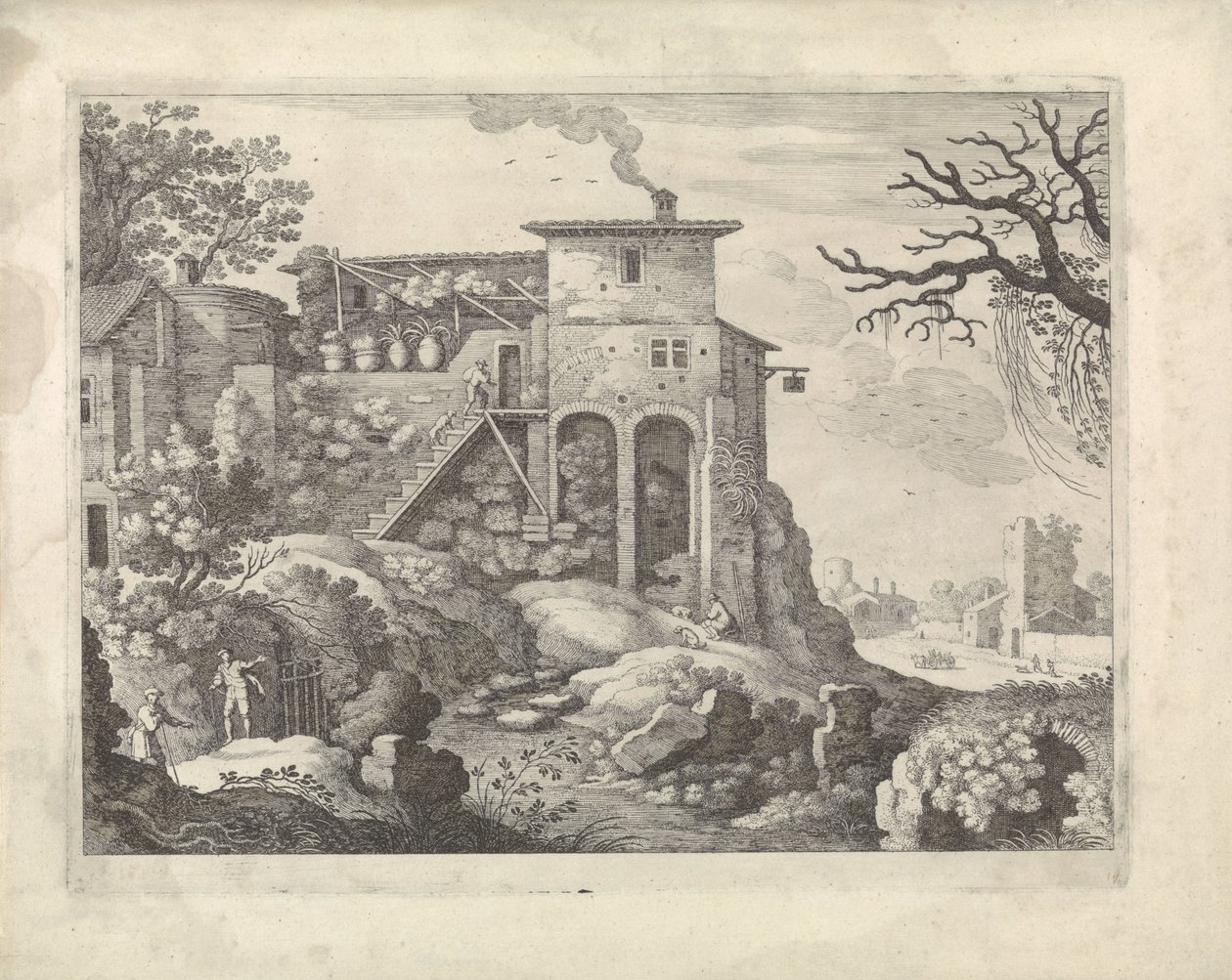 Italienische Landschaft mit einem Gasthaus von Willem van Nieulandt (II)