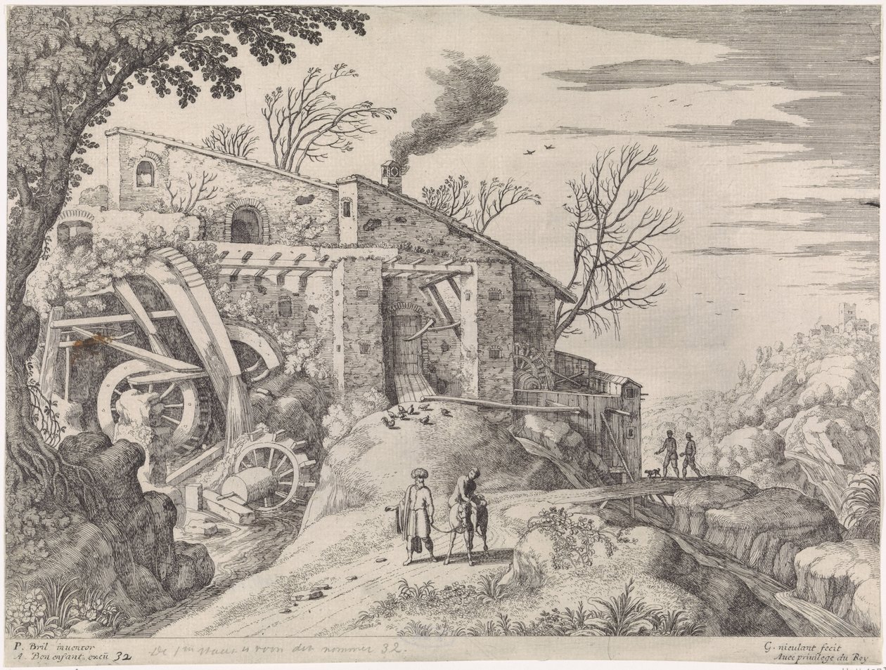 Landschaft mit einer Wassermühle und dem barmherzigen Samariter von Willem van Nieulandt (II)