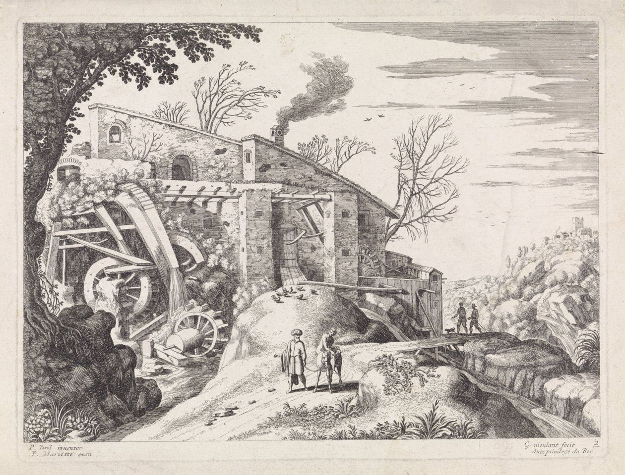 Landschaft mit einer Wassermühle und dem barmherzigen Samariter von Willem van Nieulandt (II)