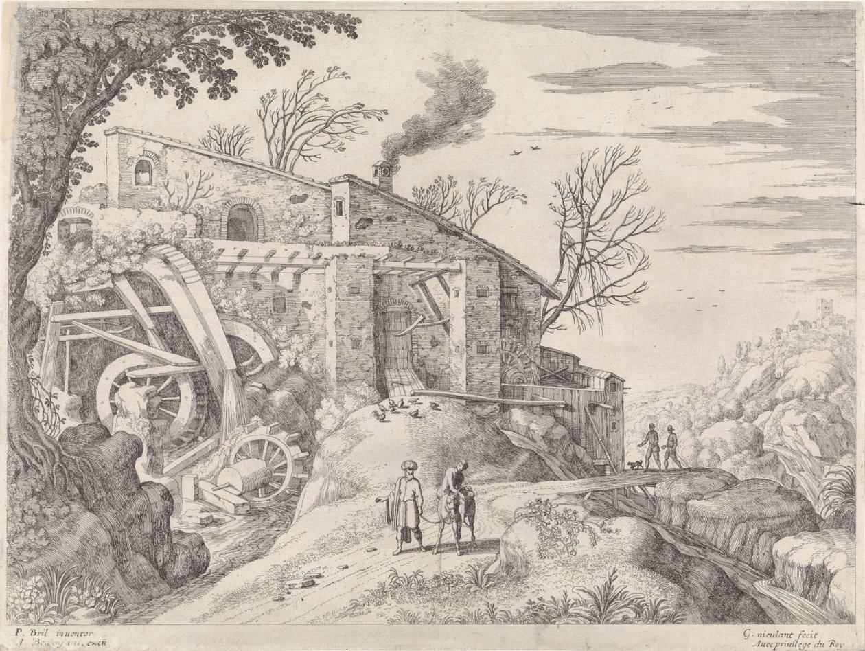 Landschaft mit einer Wassermühle und dem barmherzigen Samariter (Italienische Landschaften) von Willem van Nieulandt (II)
