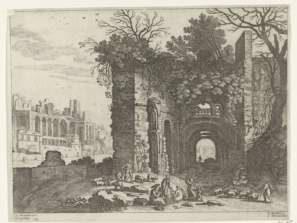 Rastende Familie vor einer Ruine von Willem van Nieulandt (II)