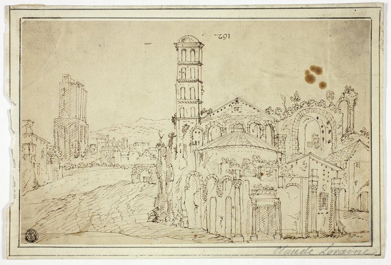 Ansicht in Rom: Torre della Melisa, Ruinen einer frühchristlichen Kirche von Willem van Nieuwlandt II