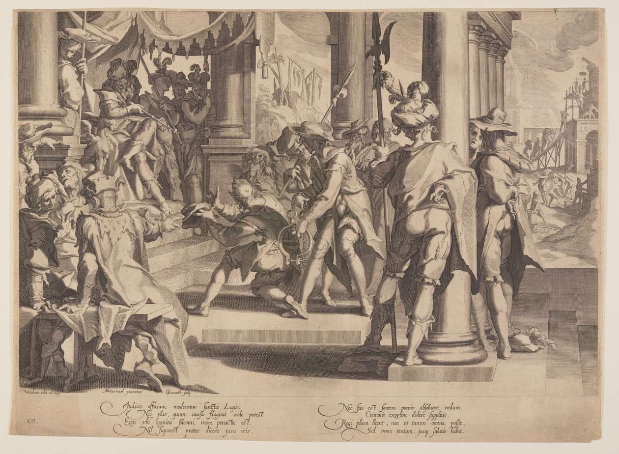Allegorie der Gerechtigkeit, Heiligkeit des Gesetzes, Tafel 12 aus Throne der Gerechtigkeit von Willem van Swanenburgh