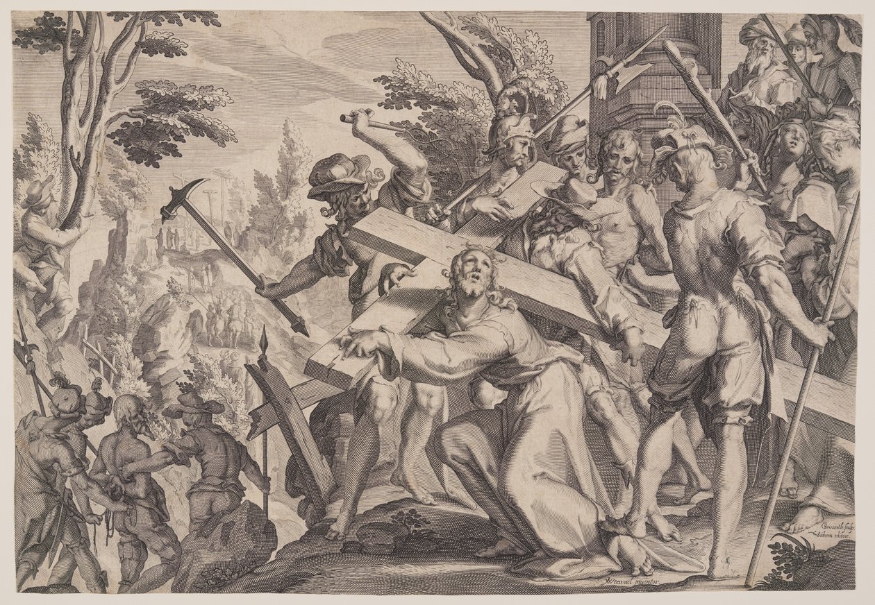 Christus trägt das Kreuz, Platte 4 aus Throne der Gerechtigkeit (Thronus Iustitiae) von Willem van Swanenburgh