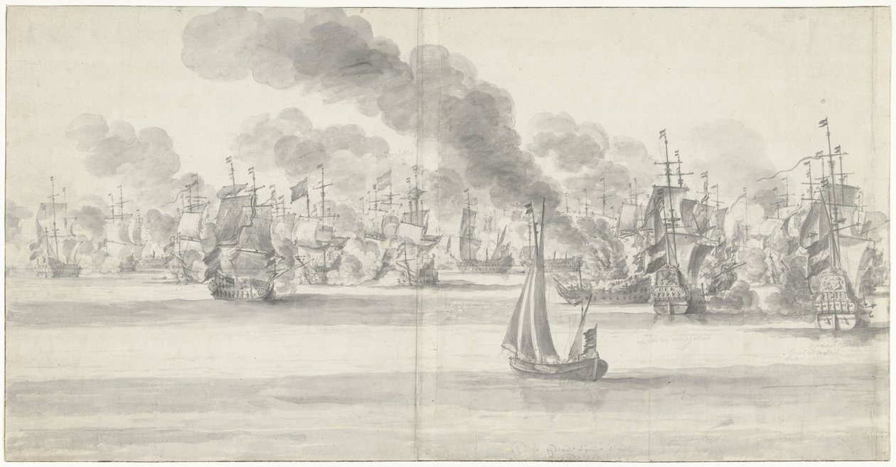 Die Seeschlacht vor Katwijk (linkes Blatt), 1653 von Willem van de Velde (I)