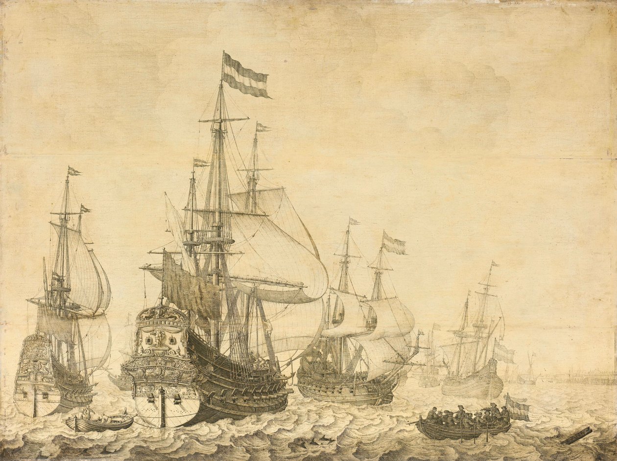 Seestück mit niederländischen Kriegsschiffen, darunter die Drenthe und der Prinz Friedrich-Henry von Willem van de Velde (I)