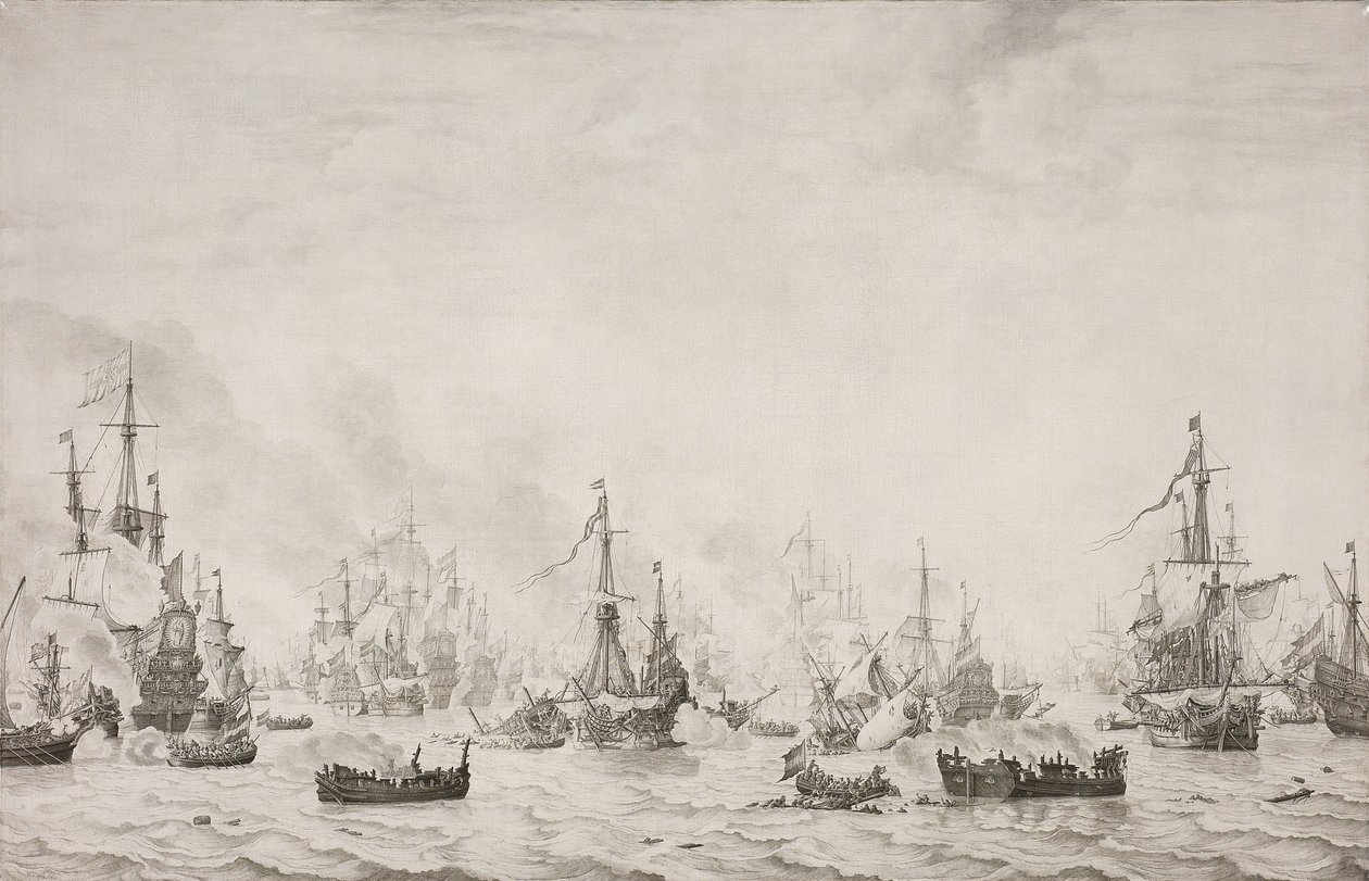 Die Schlacht bei den Downs gegen die spanische Armada, 21. Oktober 1639 von Willem van de Velde (I)