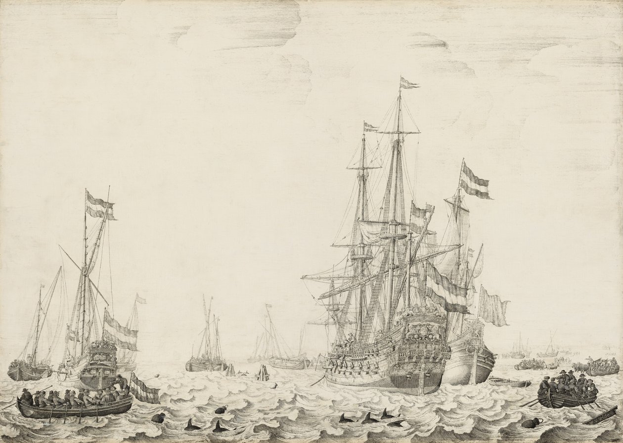 Niederländische Schiffe in Küstennähe von Willem van de Velde the Elder