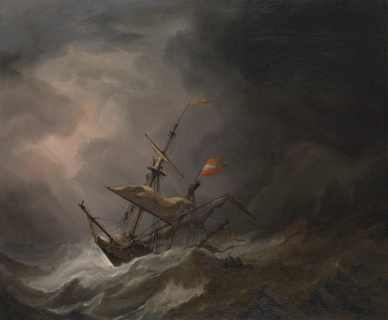 Eine Mittelmeer-Brigg treibt auf eine felsige Küste in einem Sturm, ca. 1700 von Willem van de Velde the Younger