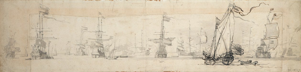 Eine Staatsyacht unter Segel und Schiffe vor Anker, ca. 1665 von Willem van de Velde the Younger