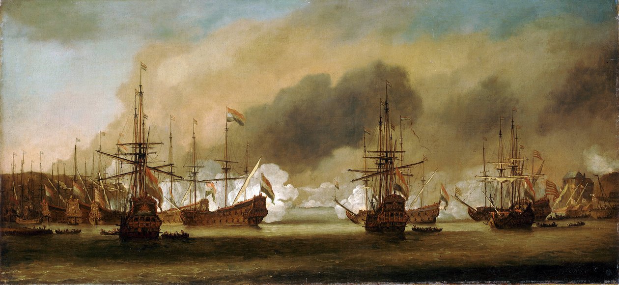 Schlacht von Bergen (oder Vagen) (Norwegen), 3. August 1665 (13. August 1665) von Willem van de Velde the Younger