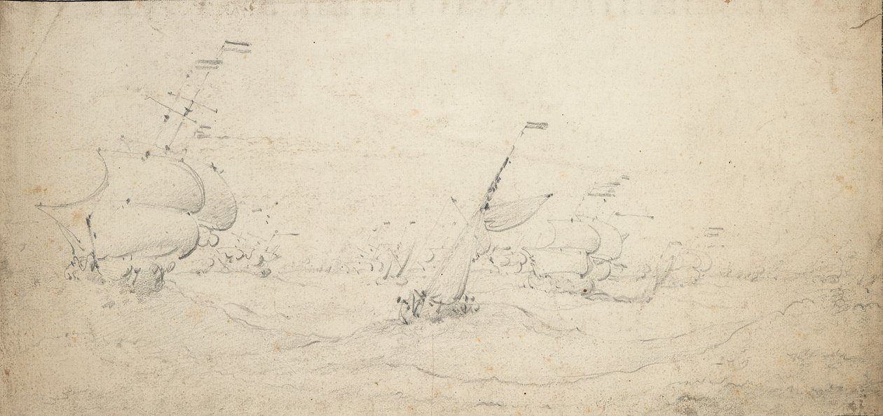 Eine niederländische Nachhutstaffel bei schwerer See, ca. 1672 von Willem van de the Elder Velde