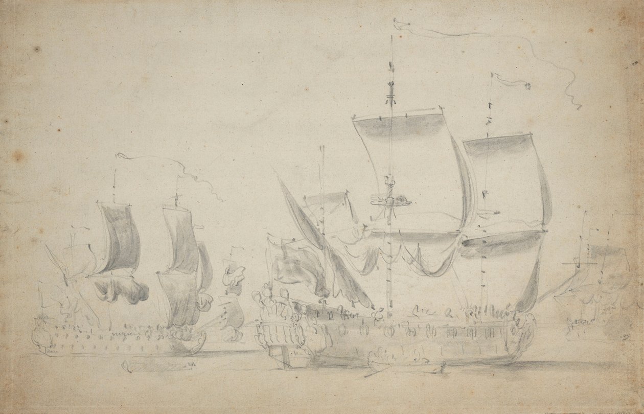 Ein englischer Zweidecker unter leichter Segel, ca. 1675 von Willem van de the Elder Velde