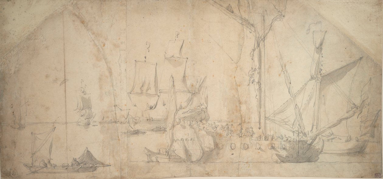 Eine englische Yacht vor Anker beim Segelbergen von Willem van de the Elder Velde