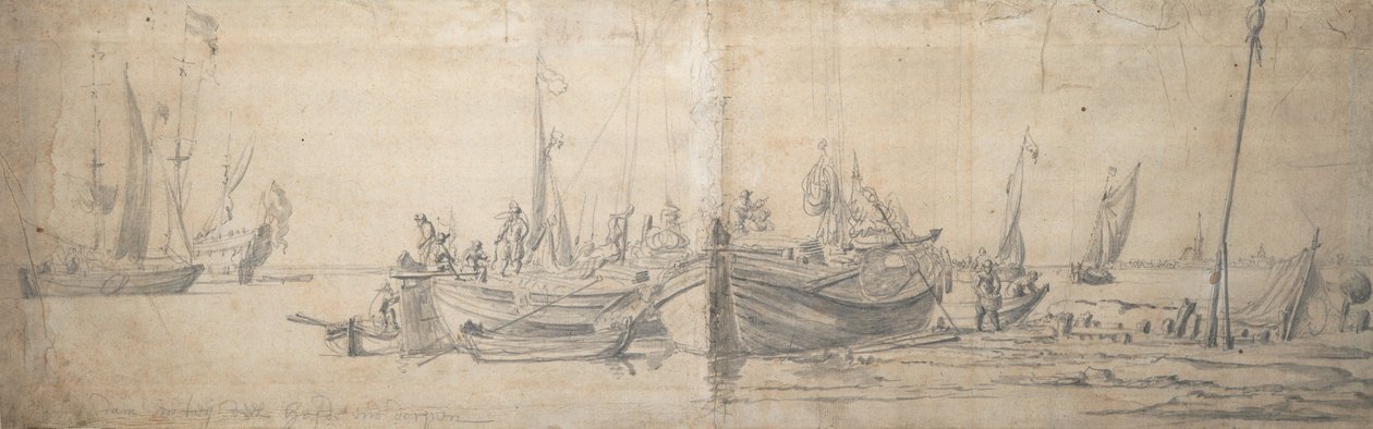 Zwei Kaags am Ende eines Harten, ca. 1643 von Willem van de the Elder Velde