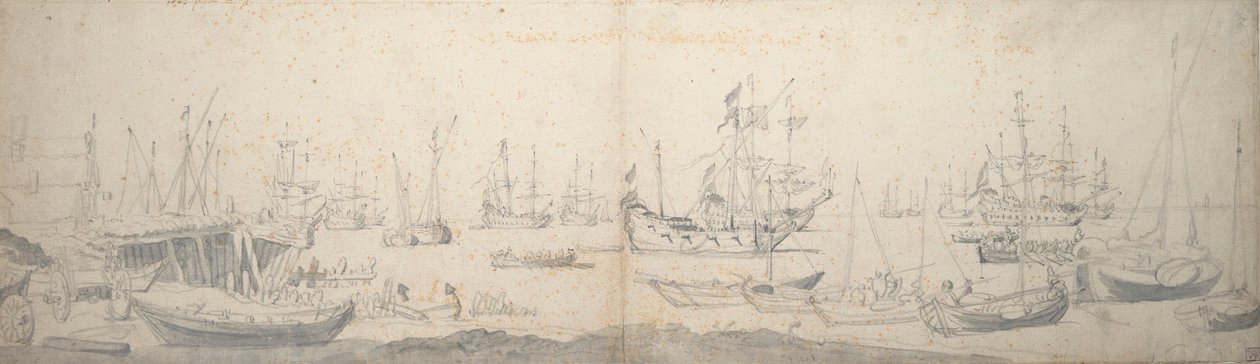 Weyschuits, eine Kaag und niederländische Kriegsschiffe im Texel von Willem van de the Elder Velde