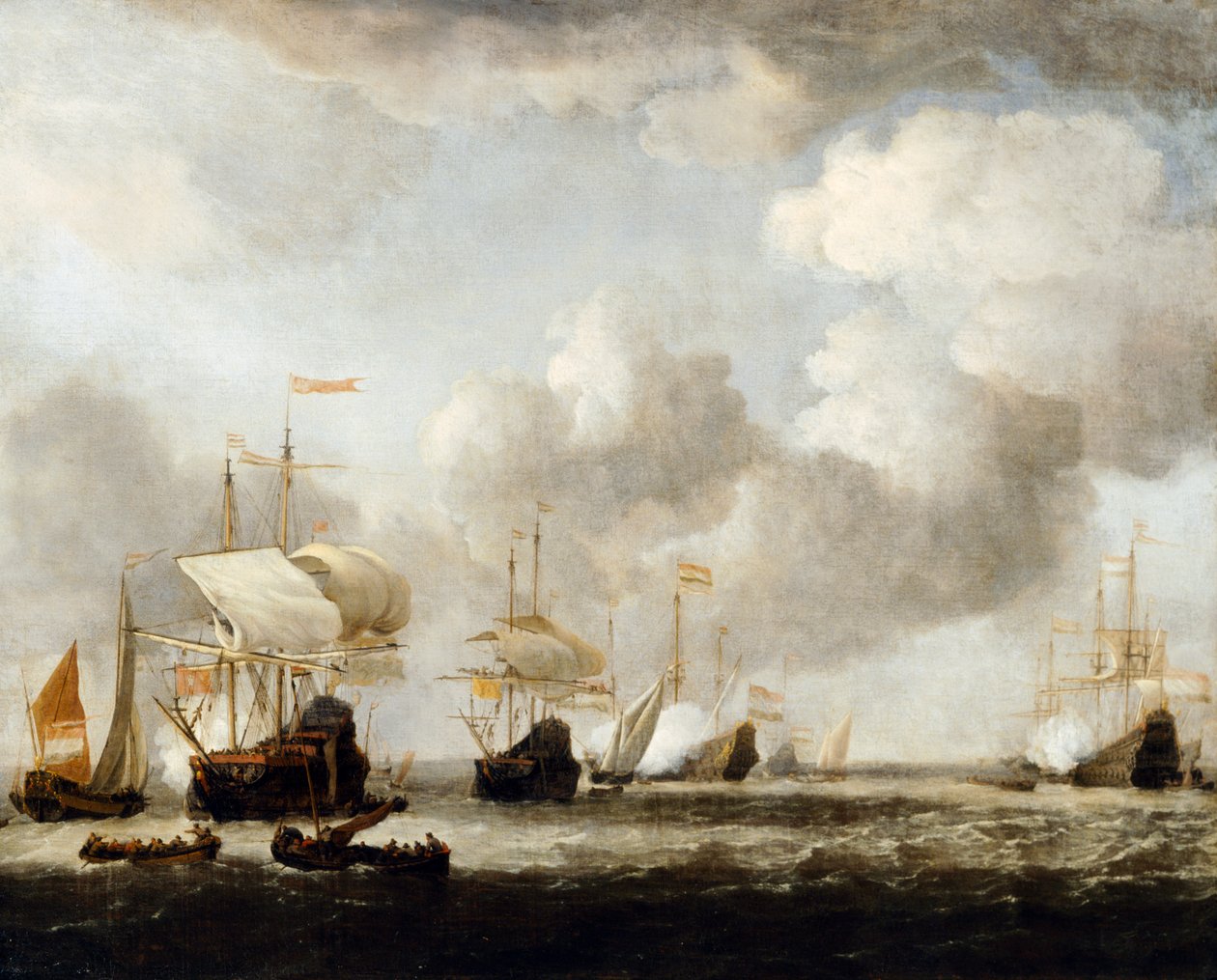 Eine niederländische Flotte kommt bei einer Brise vor Anker von Willem van de the Younger (attr.to) Velde