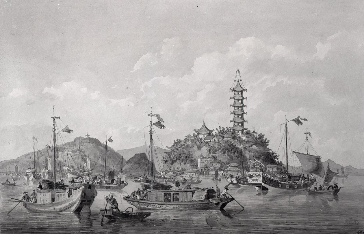 Ansicht der Goldenen Berginsel im Blauen Fluss, China, um 1794 von William Alexander