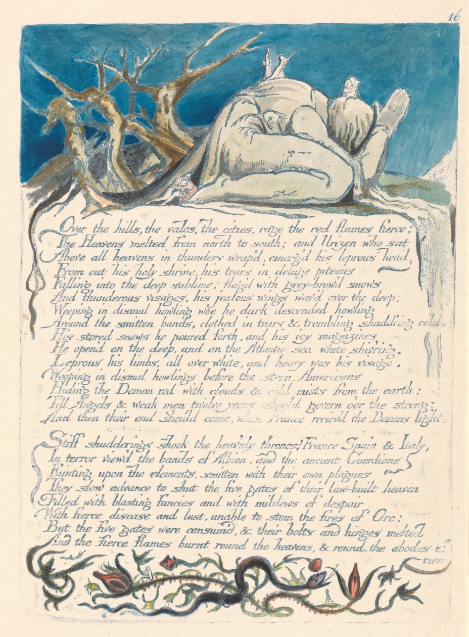 Amerika. Eine Prophezeiung, Platte 18, Über die Hügel... von William Blake