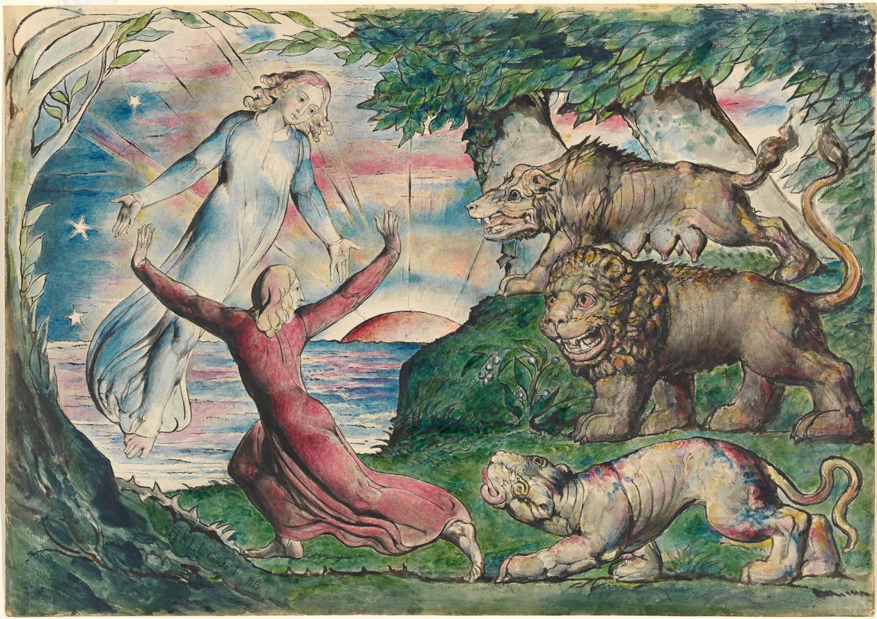 Dante flieht vor den drei Bestien von William Blake