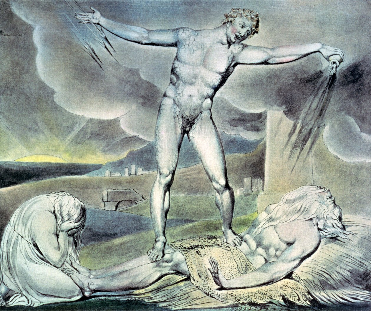 Illustrationen zum Buch Hiob; Satan schlägt Hiob mit bösen Geschwüren, 1825 von William Blake