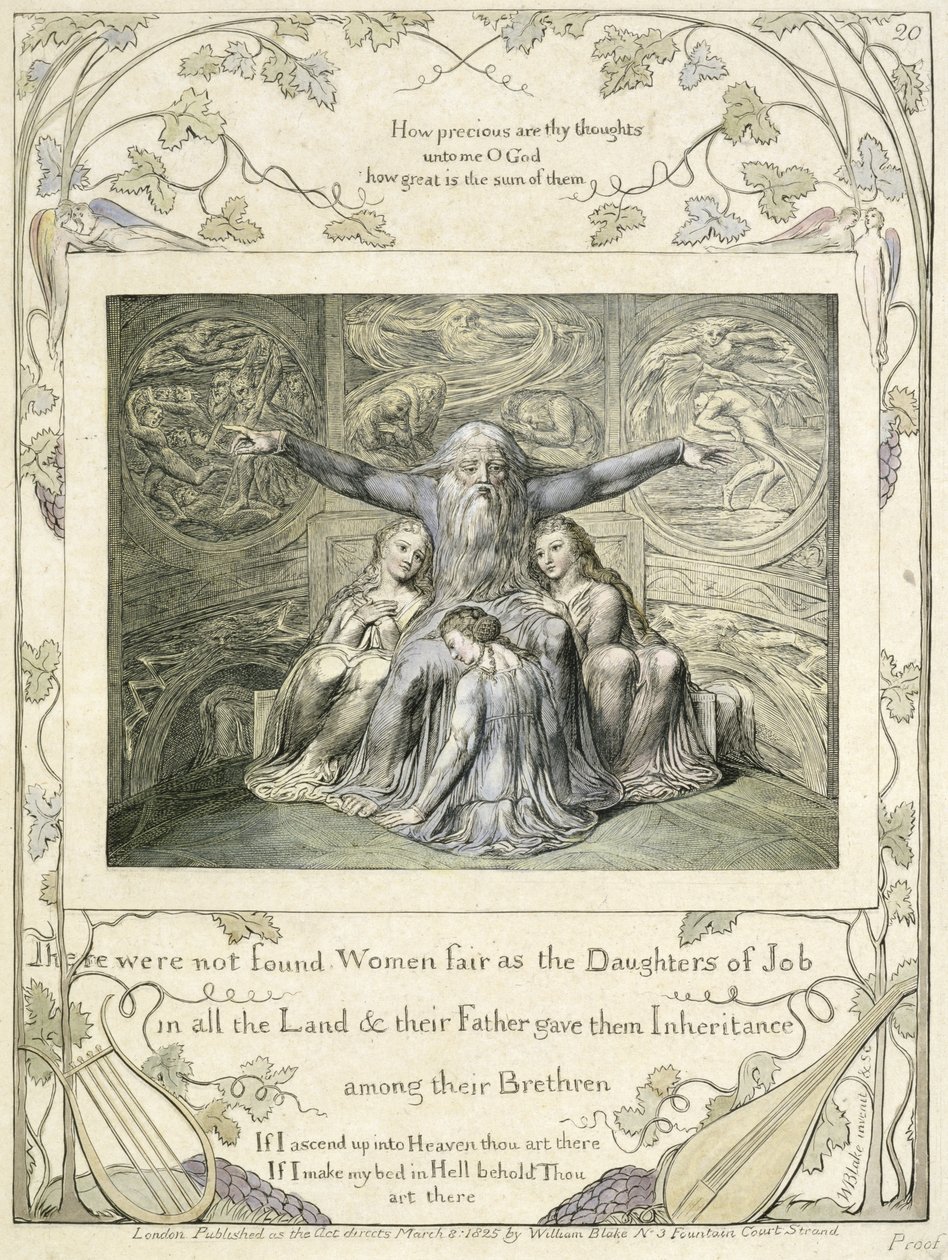 Hiob und seine Töchter (Tafel 20) aus dem Buch Hiob, ca. 1793 von William Blake