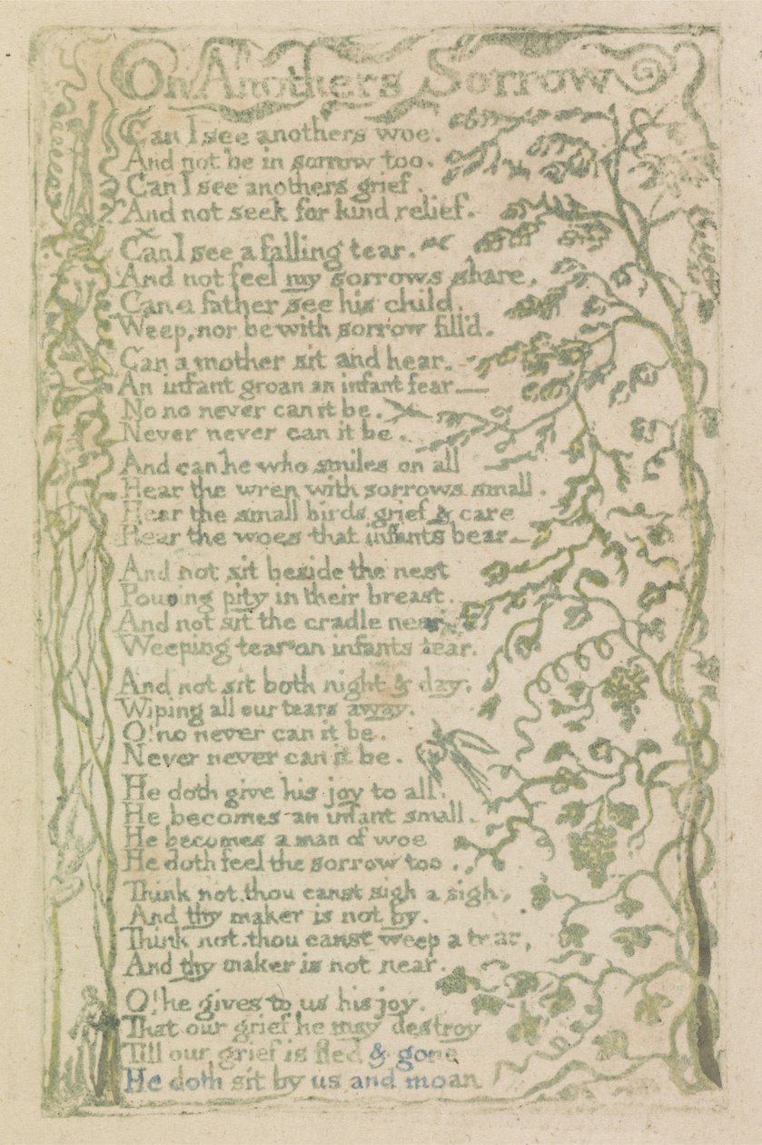 Über fremdes Leid, Platte 7 aus Lieder der Unschuld, 1789 von William Blake