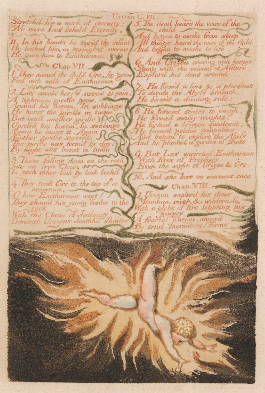 Das erste Buch von Urizen, Tafel 22, Gestreckt für ein Werk der Ewigkeit.... (Bentley 20) von William Blake