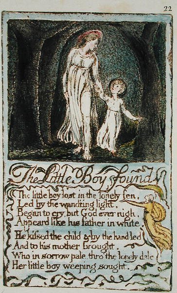 Der kleine Junge gefunden, Illustration aus Lieder der Unschuld und Erfahrung (Bentley Kopie L) pl.22 (Bentley 14) 1789-94 von William Blake