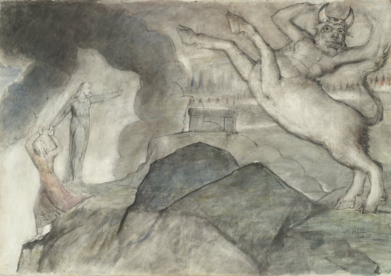 Der Minotaurus, Illustration zur Göttlichen Komödie von Dante Alighieri, 1824-27 von William Blake