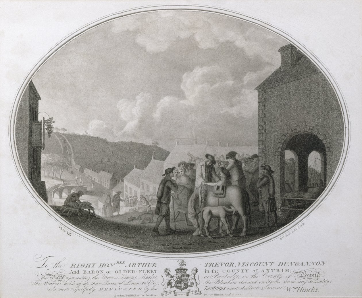 Der braune Leinenmarkt in Banbridge im County Antrim, Platte VIII der Leinenmanufaktur von Irland, 1783 von William Hincks