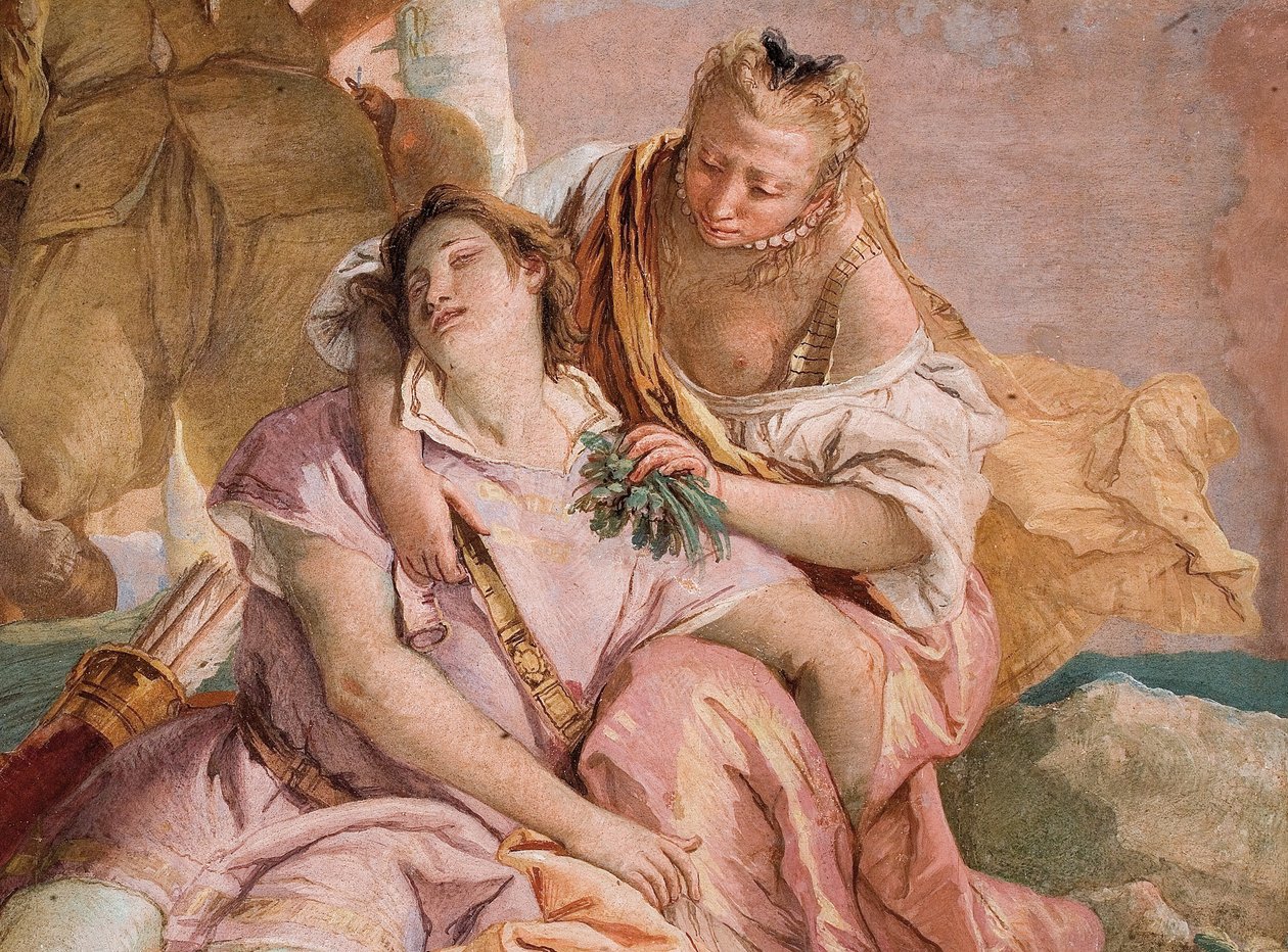 (Detail) Angelica kommt dem verwundeten Medoro zu Hilfe, aus dem Raum des Orlando Furioso in der Palazzina, 1757 von William Hogarth