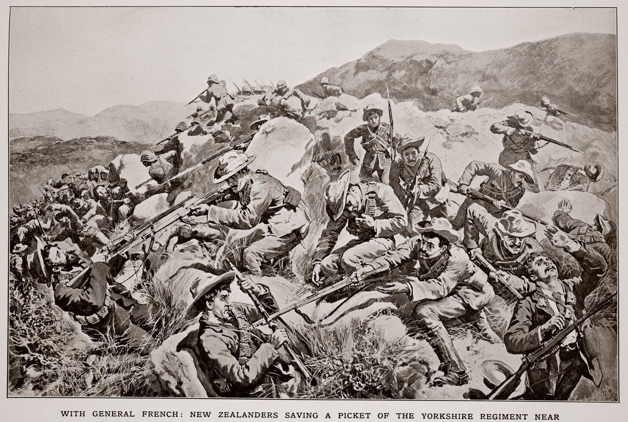 Mit General French: Neuseeländer retten eine Vorhut des Yorkshire Regiments in der Nähe von Slingersfontein am 15. Januar, nach einer Skizze von G.D. Giles (fl.1890) von William Small