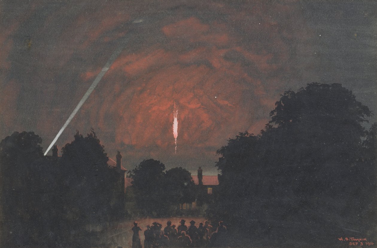 Das Zeppelin, das in Cuffley abstürzte, 1916 von William Stephen Tomkin
