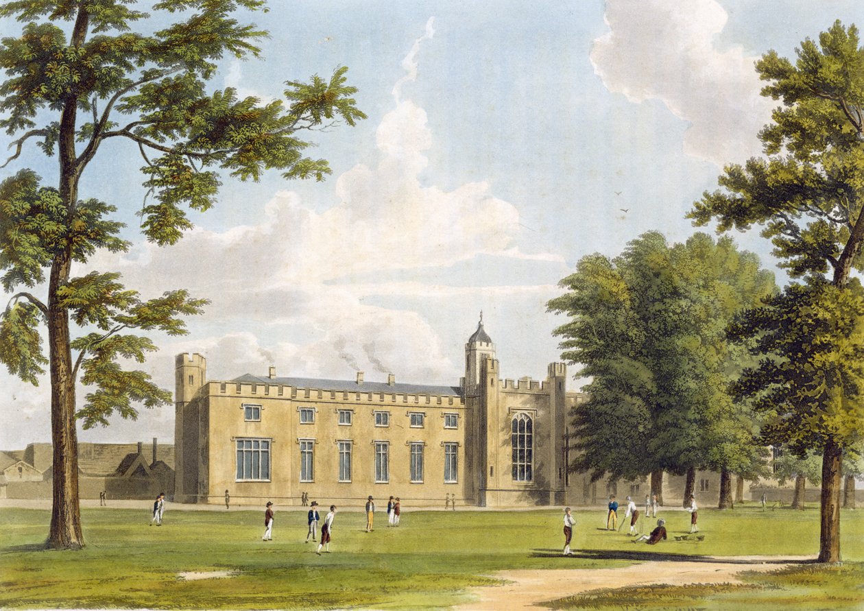 Ansicht der südlichen Schulen und Schlafsäle der Rugby School vom Spielplatz aus, aus 