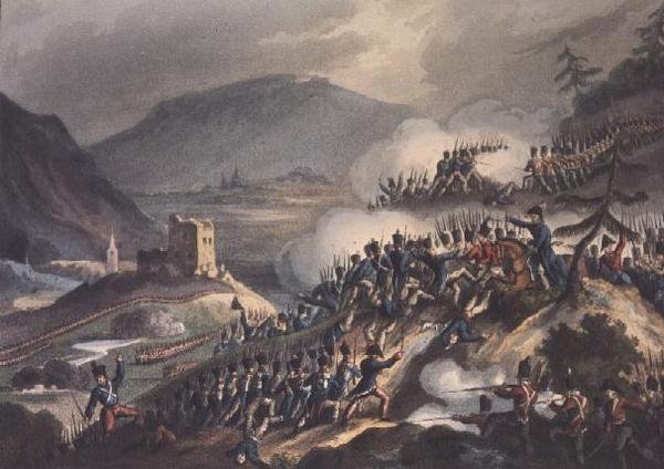 Schlacht von Castalla, 13. April 1813, graviert von Thomas Sutherland, 1813 von William after Heath