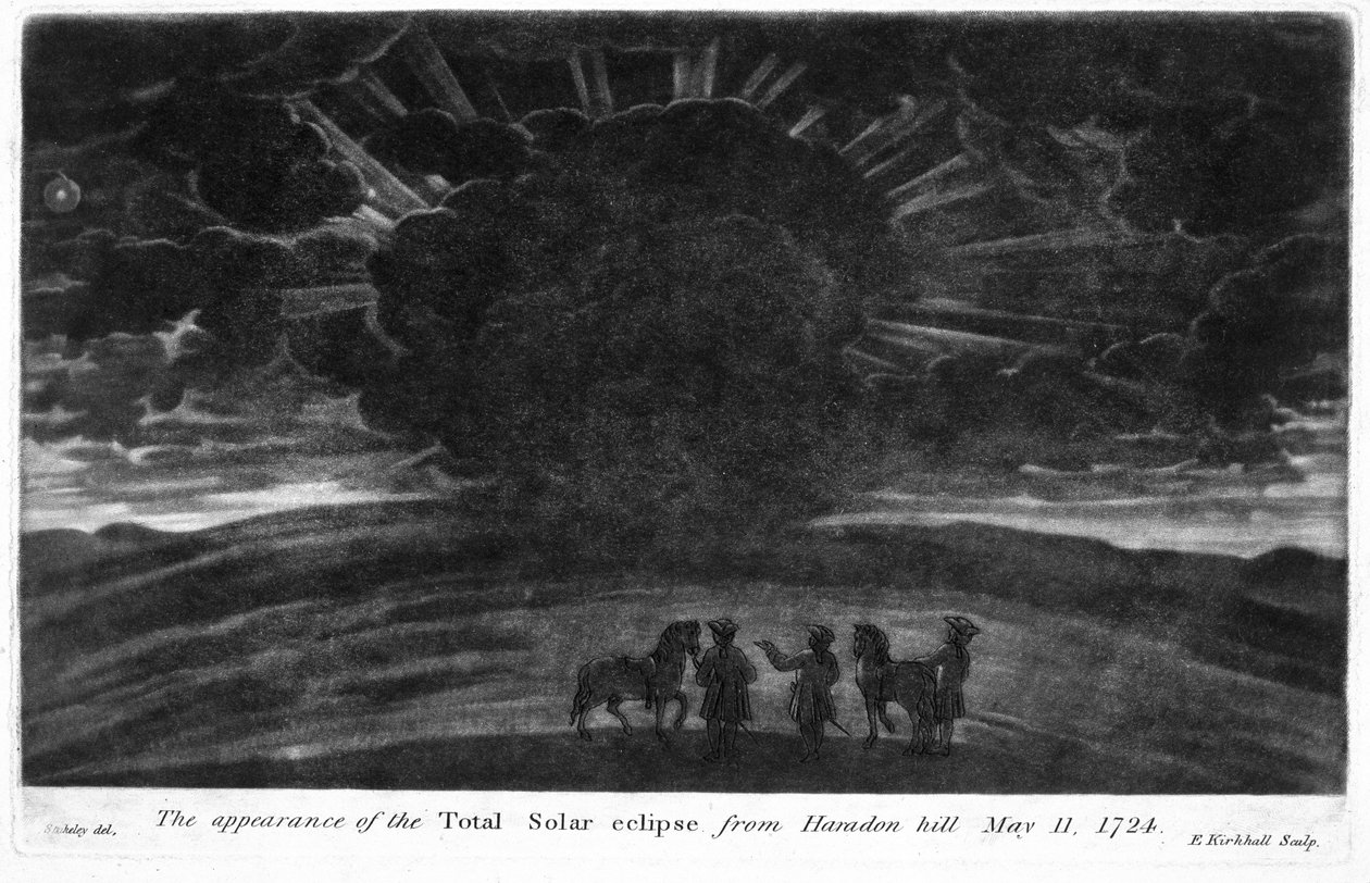 Das Erscheinen der totalen Sonnenfinsternis von Haradon Hill, 11. Mai 1724 (gestochen von E. Kirkhall) von William after Stukeley