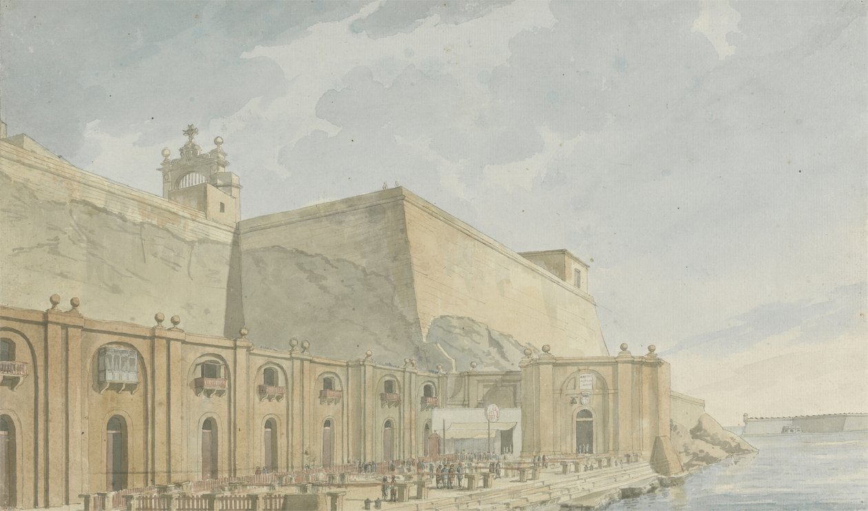 Ansichten im Levant: Befestigtes Gebäude nördlich eines Hafens von William Reveley