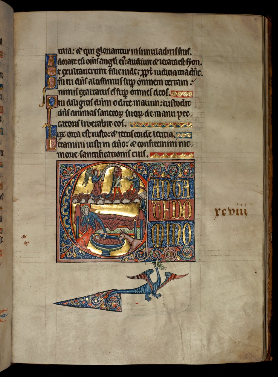 Ms 322 f.97r, Psalm 97, Initiale C, Verkündigung an die Hirten, Illustration aus dem 