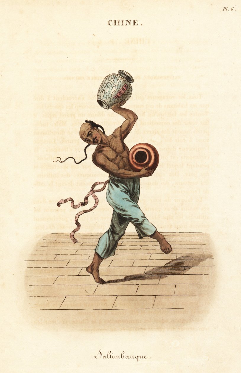 Chinesischer Jongleur tanzt und jongliert mit zwei großen Vasen von William (after) Alexander