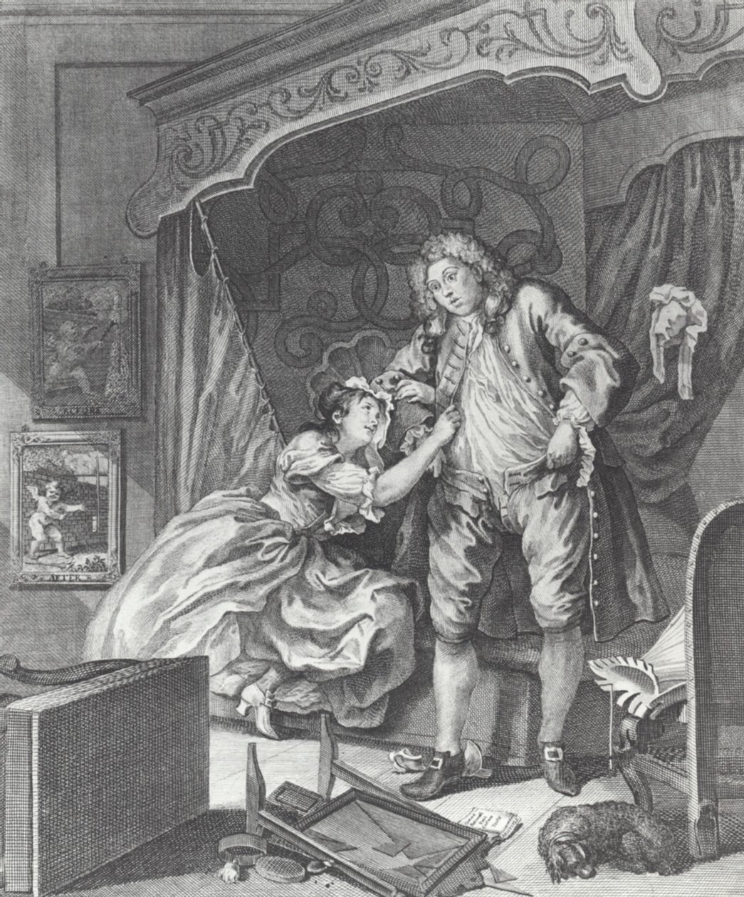 Frau wird Prostituierte im England des 18. Jahrhunderts (Stich) von William (after) Hogarth