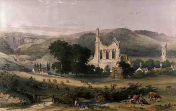 Byland Abbey von Südwesten, aus 