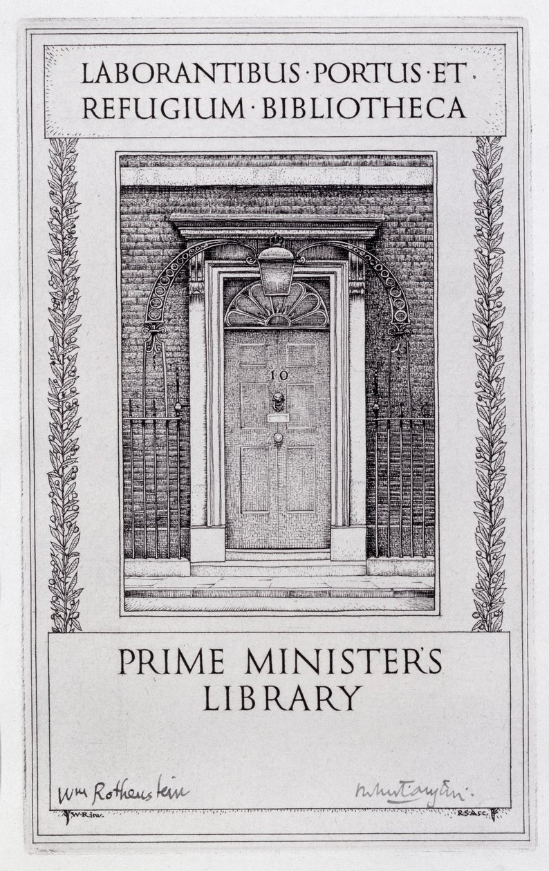 Buchplatte für die Bibliothek des Premierministers, graviert von Robert Sargent Austin von William (after) Rothenstein