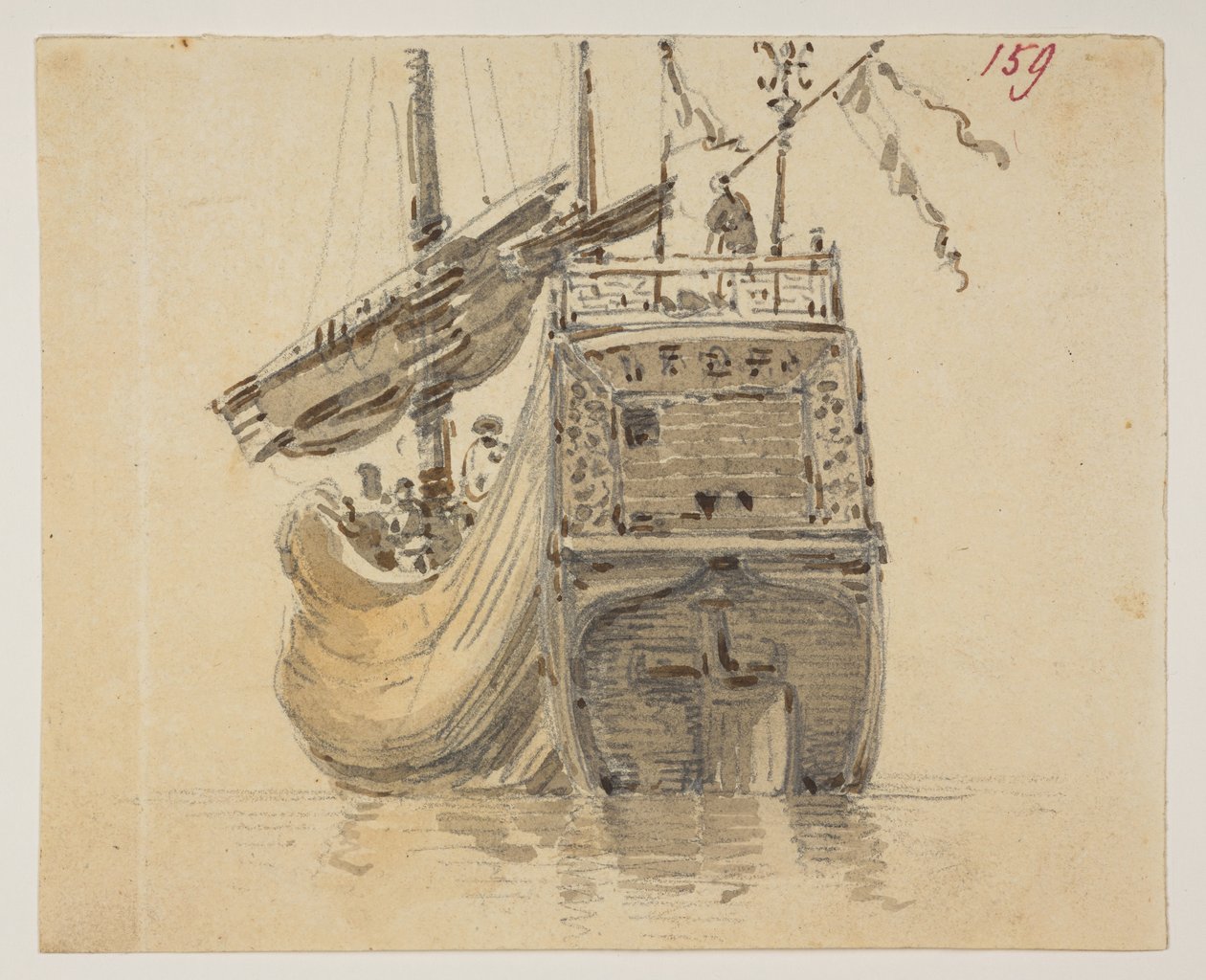 159 Ein Boot, aus einem Album mit 372 Zeichnungen von Landschaften, Küstenlinien, Kostümen und Alltagsleben, erstellt während der Gesandtschaft von Lord Macartney zum Kaiser von China, zwischen 1792 und 1794 (Bleistift und Aquarell auf Papier) von William Alexander